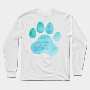 Turquoise Watercolor Paw Print Long Sleeve T-Shirt